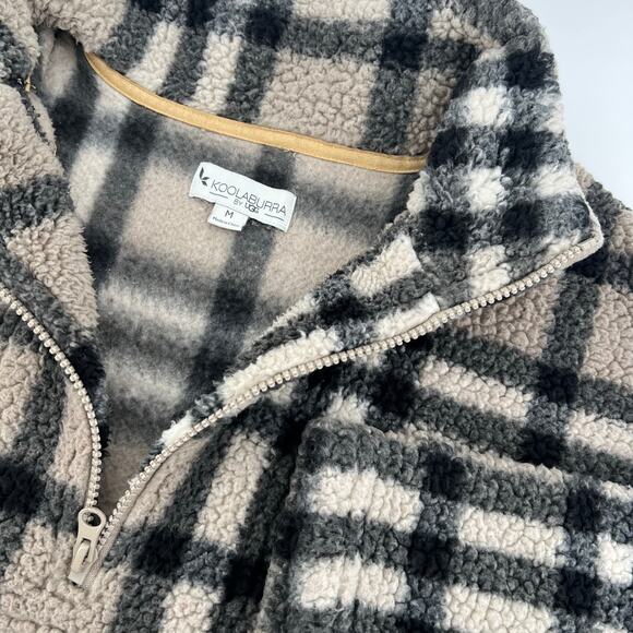 Ugg Koolaburra Fleece Jacket Brown Beige Plaid Vintage Check Design Size Medium - Picture 3 of 7